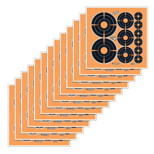 Allen 15254 EZ Aim Splash Self-Adhesive Paper 1/2/3 Bullseye Orange Target Paper w/Black Target 12 Per Pack