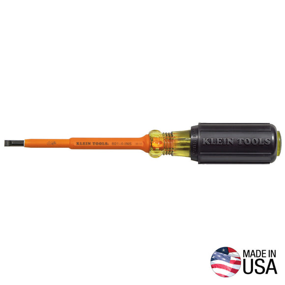 Klein Tools Insulated Screwdriver, 3/16-Inch Cabinet, 4-Inch