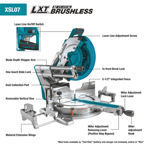 Makita 36V (18V X2) LXT® Brushless 12 Dual‑Bevel Sliding Compound Miter Saw with Laser Kit (5.0Ah)