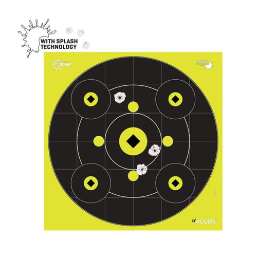 Allen Company EZ Aim Splash Reactive Shooting Targets – 12.5 x 12.5 Inch Paper Sight-In Target with Bullseye, 8 Aiming Points & Grid Pattern – High Visibility, 12 Pack
