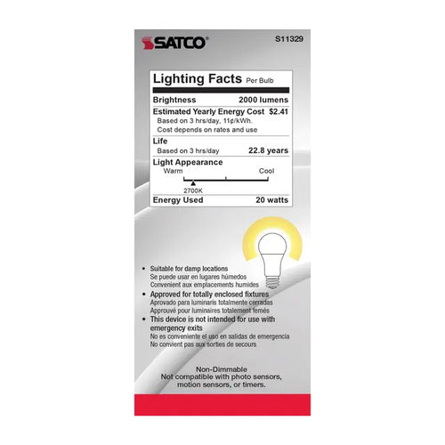 Satco S11329 20A21/LED/927/120-277V/ND